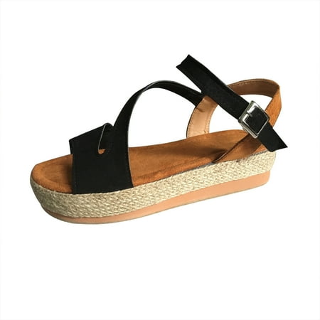 Womens Platform Sandals Vintage Espadrilles Faux Suede Thick Sole Sandals Casual Summer Open Toe Ankle Strap Buckle Walking Shoes