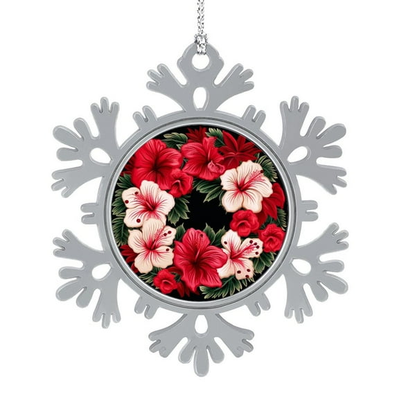 Christmas Hibiscus Flowers Wreath Metal Christmas Ornament Tropical Christmas Tree Decoration Xmas Party Decorations Personalized Christmas Ornaments Gifts for Friends Coworkers Employees Family
