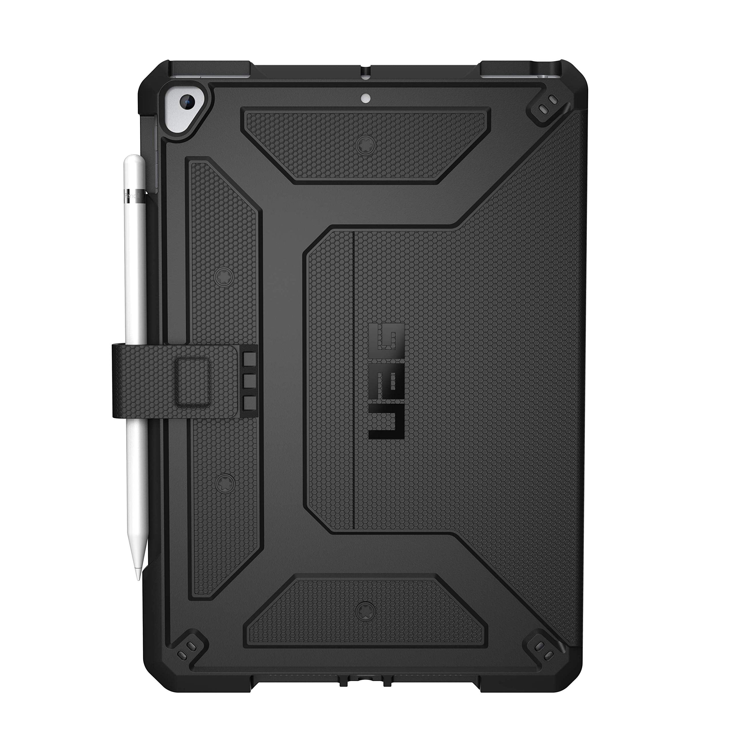 UAG iPad 10.2 Case Black, 9th Generation 2021, 8th Gen 2020, Rugged Heavy Duty Protective Durable Folio Cover & Kick Stand, w/ Pencil Stylus Holder, Metropolis Series
