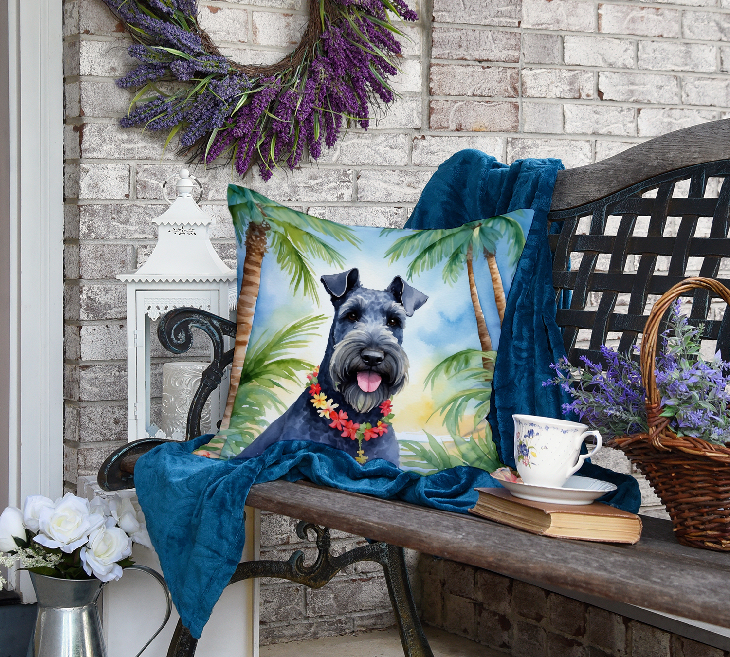 Kerry Blue Terrier Luau Throw Pillow 18 in x 18 in