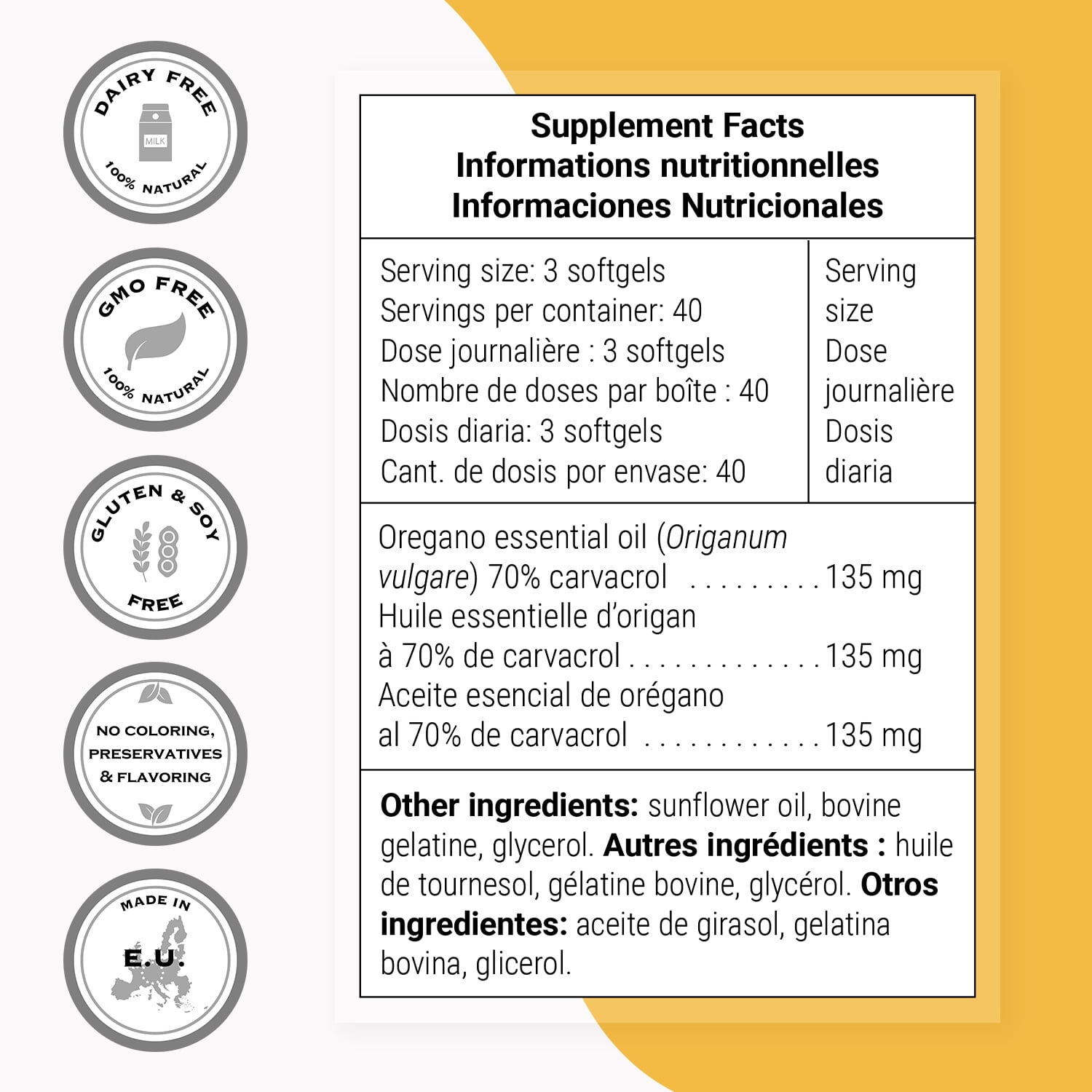 SuperSmart Oil Of Oregano (High Strength) - Concentrated Plant Based 70% Carvacrol - with Sunflower Oil | Non-GMO & Gluten Free - 120 Softgels