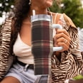 thumbnail image 6 of 40zo Ice Bar Cup With Handle Double Insulation Large Capacity Rust Prevention For Daily Travel And Other Scenes Rosybrown Buffalo Plaid Check Tartan Scotland_1, 6 of 8