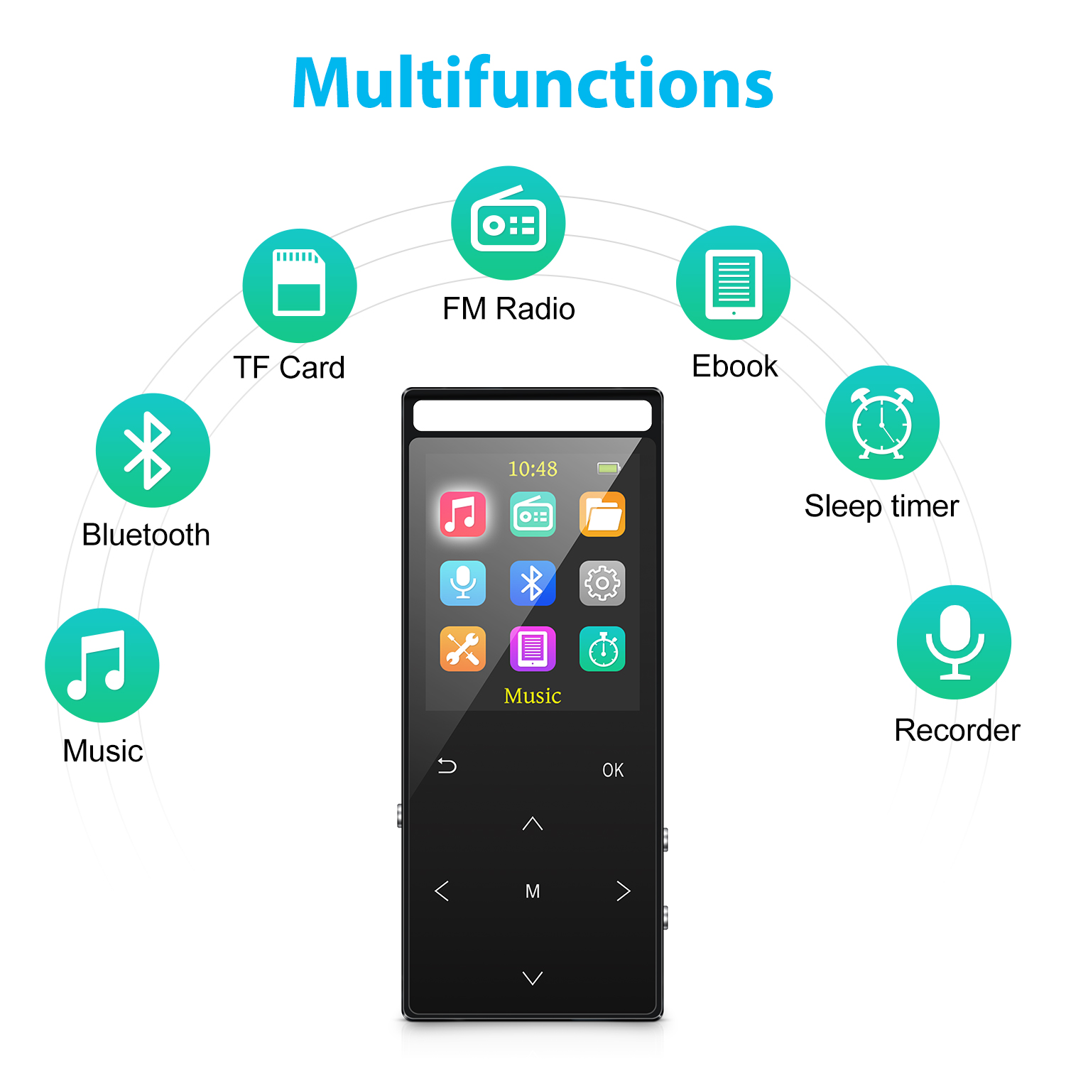 MP3 Player, MUSBOY 128GB Bluetooth 5.0, Portable Music Player with FM Radio, with Speaker, Touch Button，Alarm Clock, Stopwatch, Calendar. - image 4 of 7