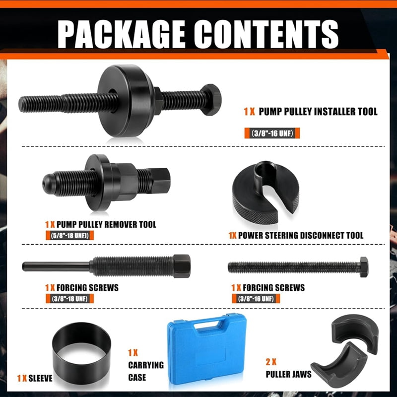 Power Steering Pulley Puller Installer Kit Vacuum/Water Pump Pulleys Installation Remover Tool Set
