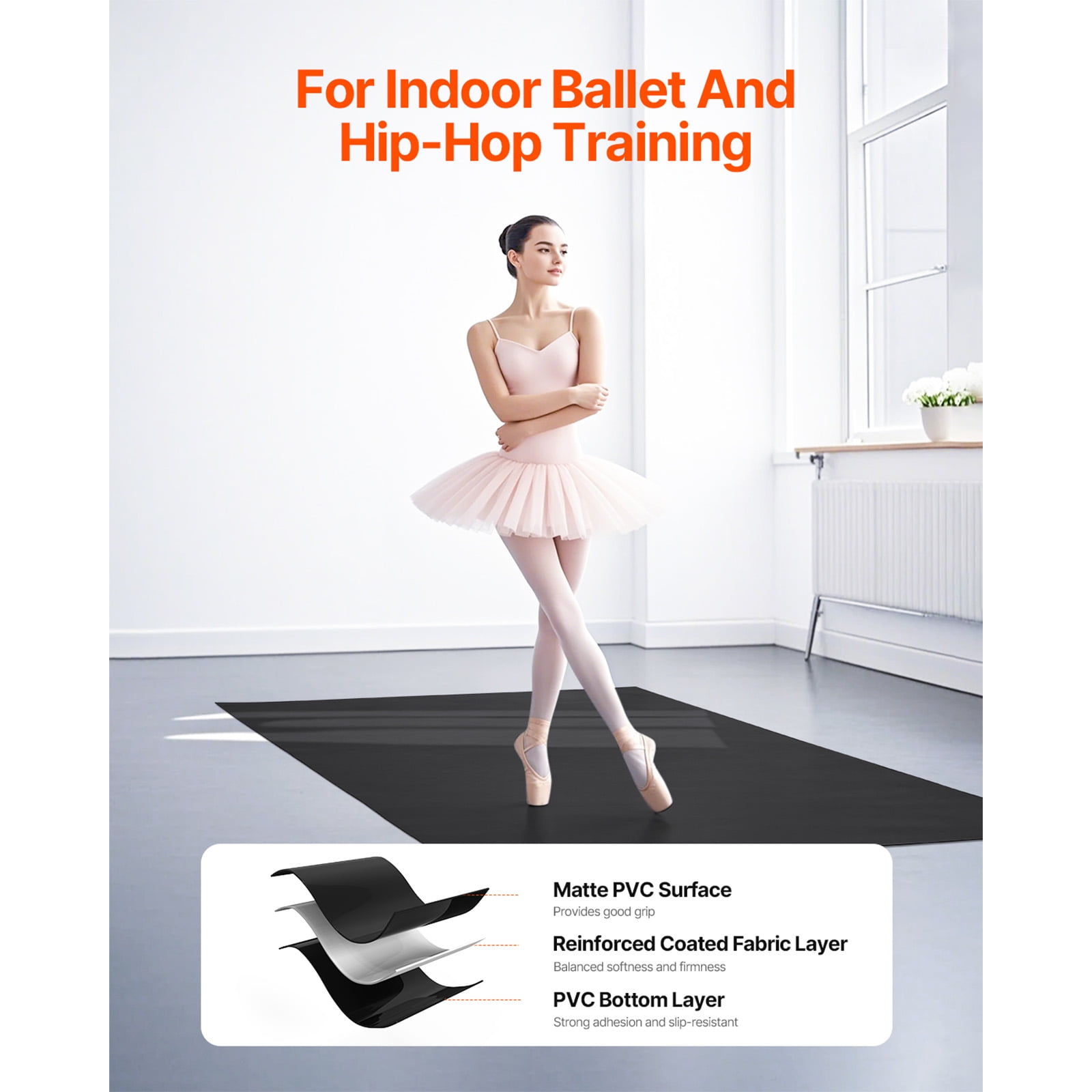 KFFKFF Portable Dance Floor, 6.6' x 3' Yoga Mat with Carry Bag, 1.5 mm Thick Exercise Mat, Non-slip Surface for Home, Studio, or Stage Practice
