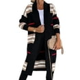 thumbnail image 3 of Women'S Vintage Open Front Knit Striped Long Sleeves Maxi Long Cardigan Sweater with Pockets Black XL, 3 of 7