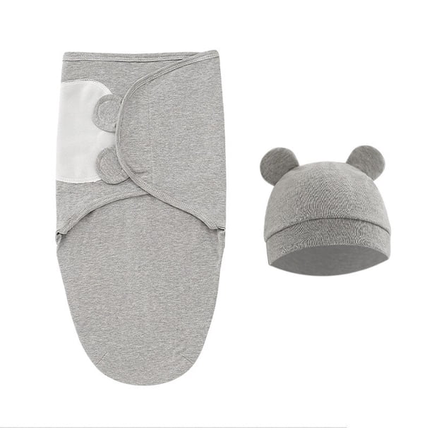 Saco de dormir de algodón para recién nacido, manta envolvente para bebé, conjunto de gorro, saco de dormir ajustable para recién nacido, mantas de muselina de 0 a 6M, 2 uds.