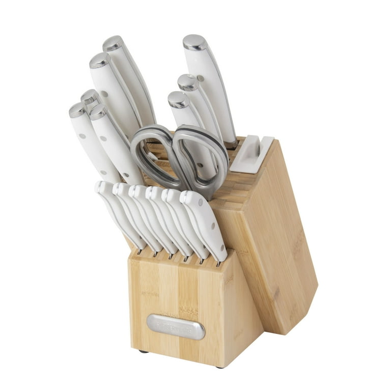 Bunpeony 16-Piece Stainless Steel Knife Block Set with Sharpener