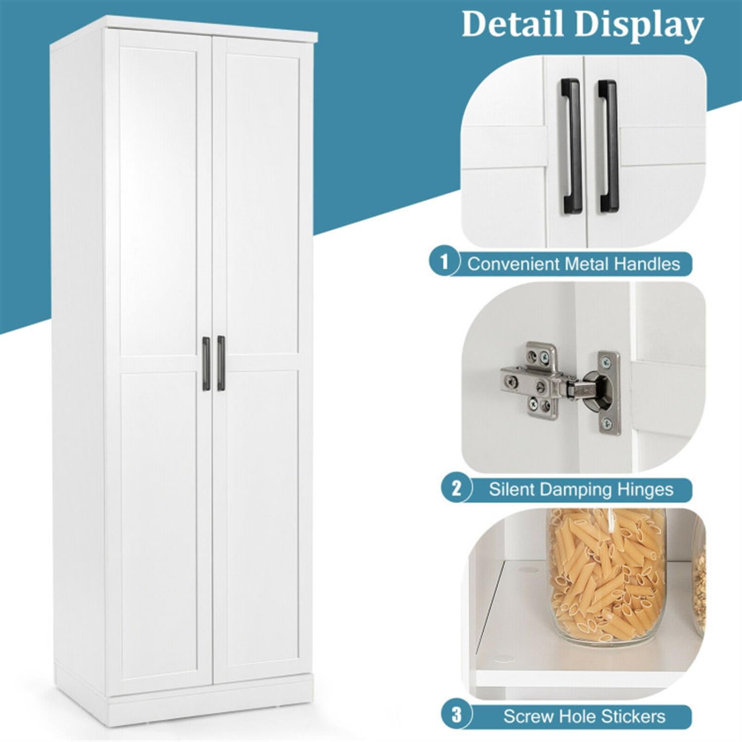 Demi Bonn 70" Freestanding Storage Cabinet with 2 Doors and 5 Shelves, Bathroom Cabinet, Pantry Cabinets, White