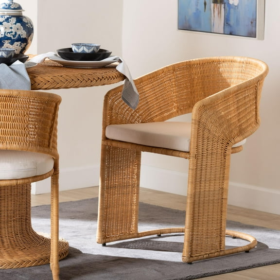 bali & pari Palm Boho Dining Chair, Light Honey