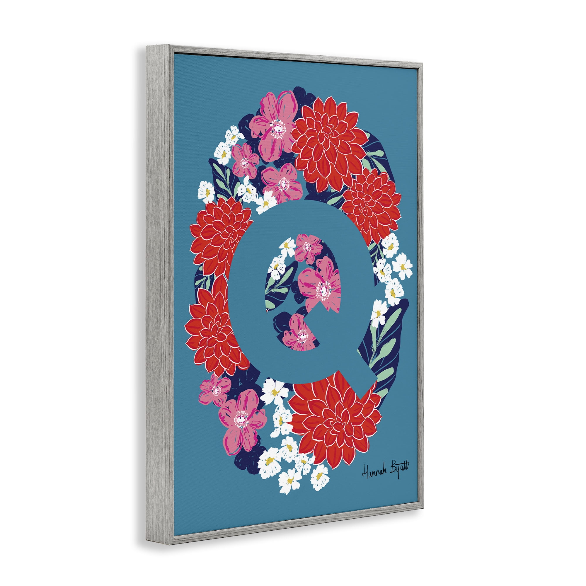 Stupell Industries Floral Bloom Letter Q Botanical & Floral Painting Gray Framed Art Print Wall Art, 12 x 18