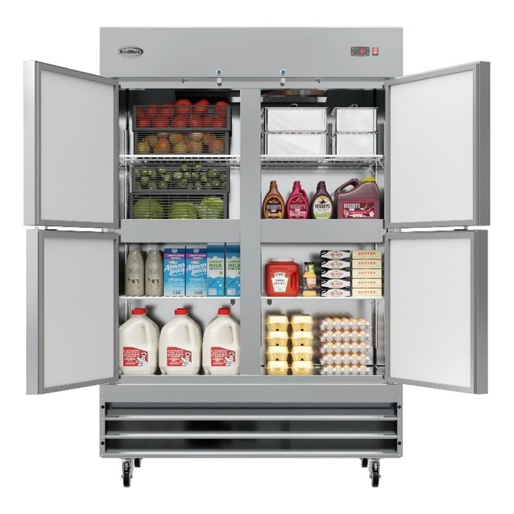 Pemberly Row Silver 54" Commercial Steel Half Door Reach-In Refrigerator