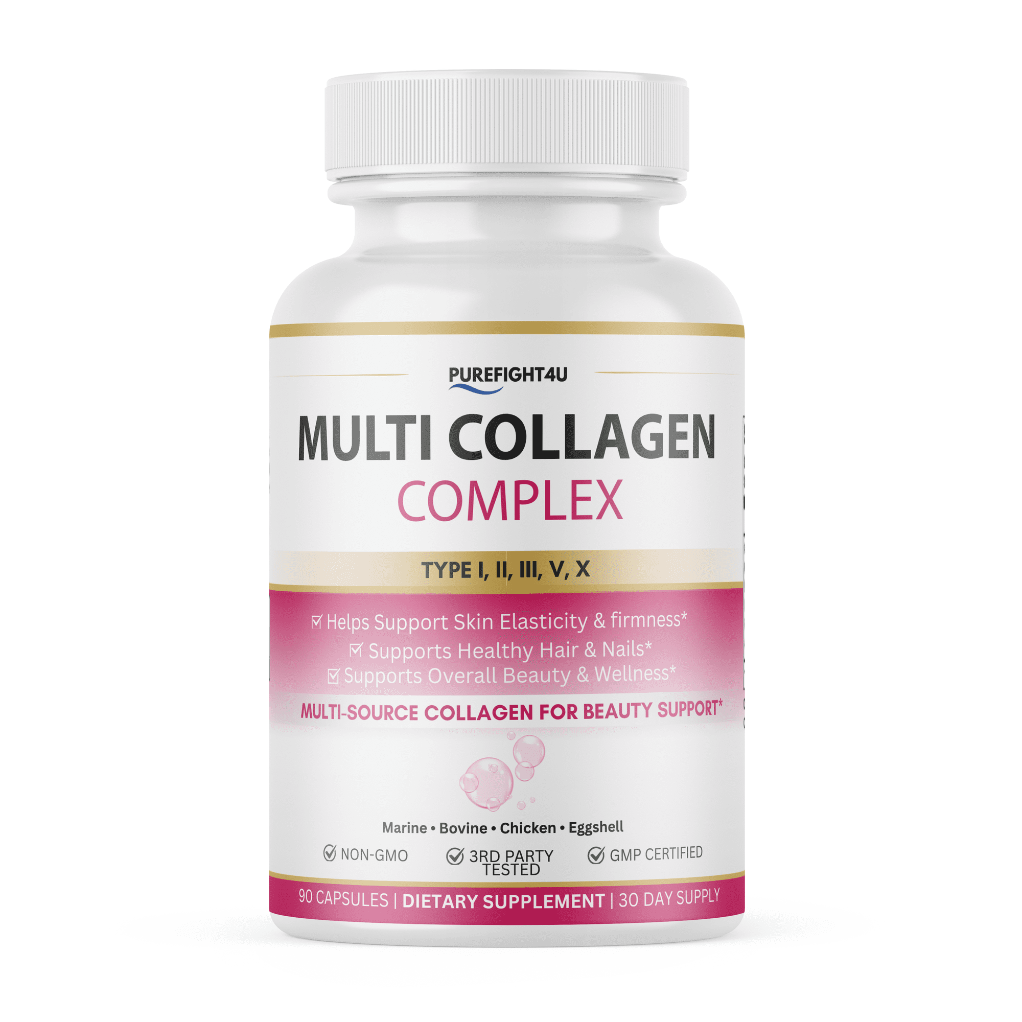 PUREFIGHT4U Multi Collagen Complex Type I, II, III, V & X - 90 Capsules