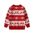thumbnail image 3 of Fdqin Boys Christmas Sweaters Girls Unisex Reindeer Snowflakes Crewneck Sweatshirt Knit Fall Winter Ugly Christmas Pullover Red 9-10 Years, 3 of 8
