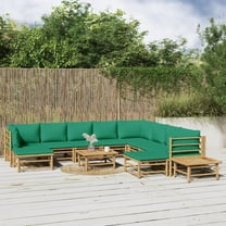 vidaXL 12 Piece Patio Lounge Set with Green Cushions Bamboo