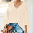 thumbnail image 2 of Annhoo Women's Fall Tops Long Sleeve Casual Solid Color V Neck Dressy Shirts Baggy Vacation Casual Blouse Tees, 2 of 9