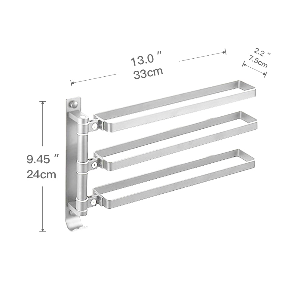 Private Jungle Towel Bar for Bathrooms with Swing Out Arms, Wall Mounted Towel Racks with Hooks for Bathroom(Silver,3 Arm)
