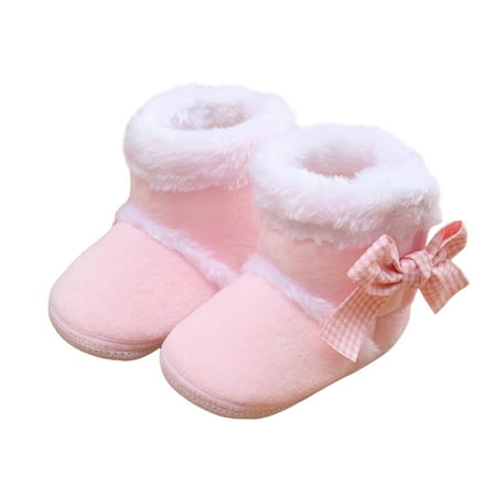 

Newborn Baby Girl Plush Snow Booties Keep Warm Shoes Non-Slip Sneaker Walking Soft-Soled Breathable Bowknot First Walkers
