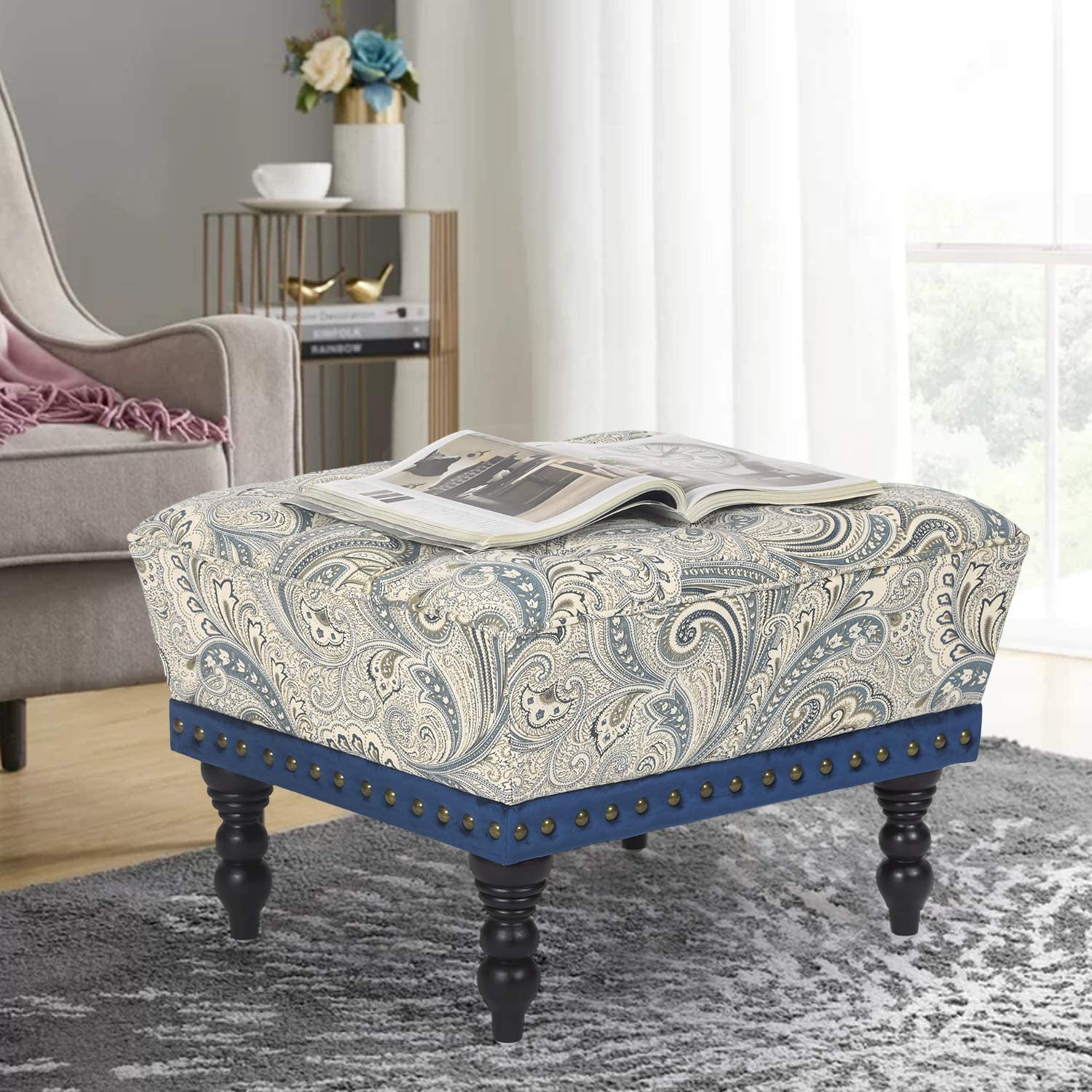 Homebeez Fabric Tufted Ottoman Foot Stool Sofa Footrest Extra Seating