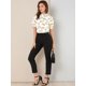 thumbnail image 3 of Blusa Floral Allegra K Botón Frontal Ribete De Volantes Escote Manga Corta Casual Para Mujer Blanco XS, 3 of 6