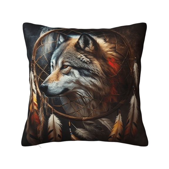 Dream Wolf Feather Art Decorative Throw Pillow Cases Square Cushion Cover Pillowcases for Couch Bed Living Room 12x12