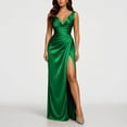thumbnail image 4 of BRGZLK Formal Dresses for Women Satin V Neck Sleeveless Cocktail Wedding Guest Maxi Dress Pleated High Waist Wrap Split Evening Gowns Green 2XL, 4 of 9