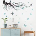 thumbnail image 4 of 1pc Decalmile Watercolor Blue Flower Wall Decal, Blossom, Bird, Tree ,Branch, Wall, Stickers, For Living Room Sofa TV Background Wall Decor, 11.8in*23.6in, 4 of 4