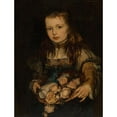 thumbnail image 2 of Max von Schmaedel 15x18 Gold Ornate Wood Frame and Double Matted Museum Art Print Titled - Young Girl Holding Flowers and a Document Tied with a Blue Ribbon (1878), 2 of 4