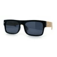 thumbnail image 5 of Thick Real Bamboo Wood Arm Square Narrow Rectangle Horn Rim Sunglasses Matte Black - Black, 5 of 8