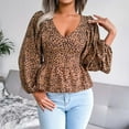 thumbnail image 2 of USSUMA Women Tops Dressy Casual Long Sleeve, Womens Peplum Tops V Neck Loose Fit Long Sleeve Leopard Printed Tshirt Cute Dressy Pleated Tunic Blouse Fall Female, 2 of 5