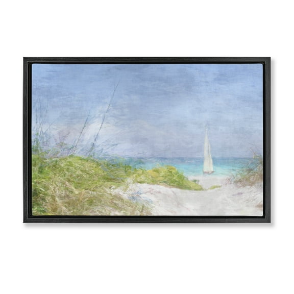 Stupell Industries Solitary Yacht Seascape Coastal Painting Black Floater Framed Canvas Art Print Wall Art, 25 x 17