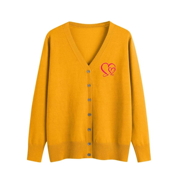 Erwazi Women's V Neck Cardigan Sweaters Heart Printed Long Sleeve Fall Fashion Knit Tops Casual Outerwear Sweater Clothes