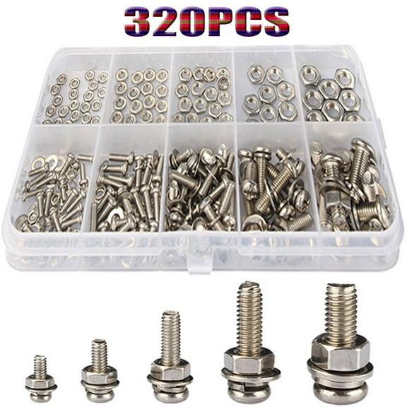 320pcs boxed 304 cross round head bolt nut washer combination kit M2 M2.5 M3 M4 M5