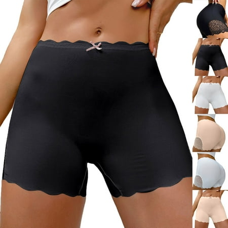 Pxkloy Anti Chafing Shorts Women Soft Cooling Slip Shorts for Under Dresses Boyshorts Panties Solid High Waisted Boxer Briefs Underwear Clearance Items White L
