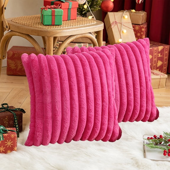 Nkmbld Christmas Pillow Covers Solid Color Without Core Plush Christmas Pillowcase for Winter Holiday Farmhouse Home Sofa Couch Decoration, Red