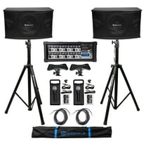 2) Rockville KPS10 10" 3-Way 1200w Karaoke Speakers Mixer Tripod Stands (2) Mics