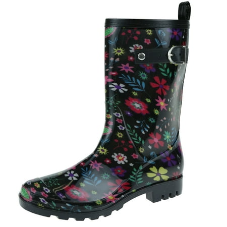 

Shiny floral Printed Jelly Mid Calf Women Rain Boot