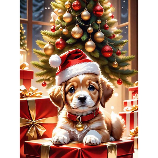 5D DIY Kit Perro Navidad Del 30x40cm