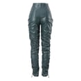 thumbnail image 7 of Women Leather Ruched Low Waist Skinny Pants Stacked Leggings Tights Party E Girl Streetwear Casual Elastic High Waisted Straight Leg Pull On Trousers, 7 of 7