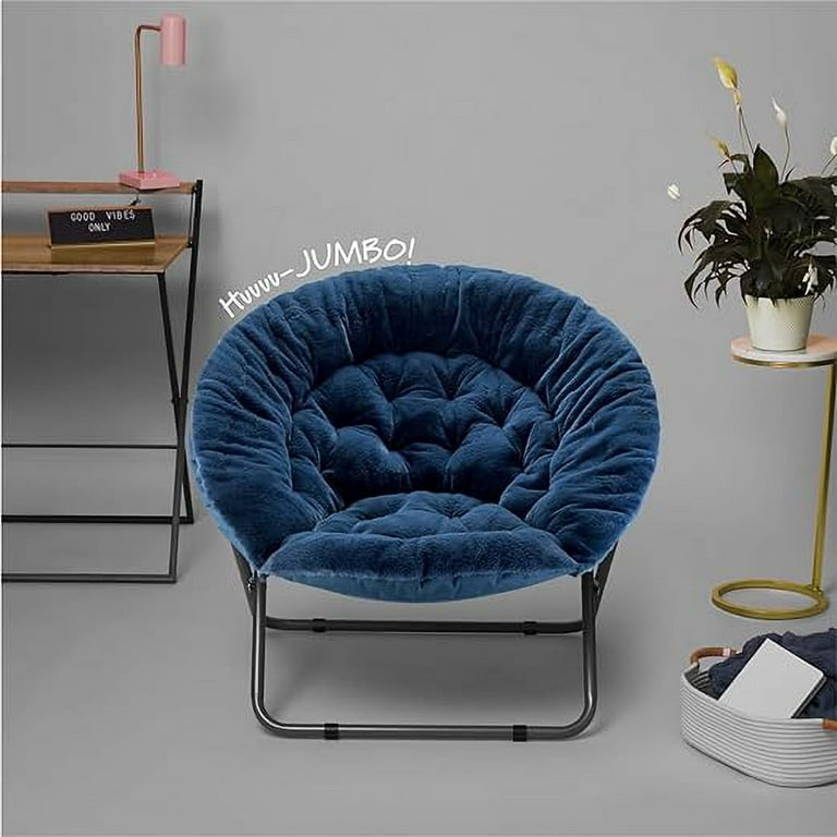 Urban Shop Navy Oversized Faux Rabbit Fur Saucer Chair Walmart