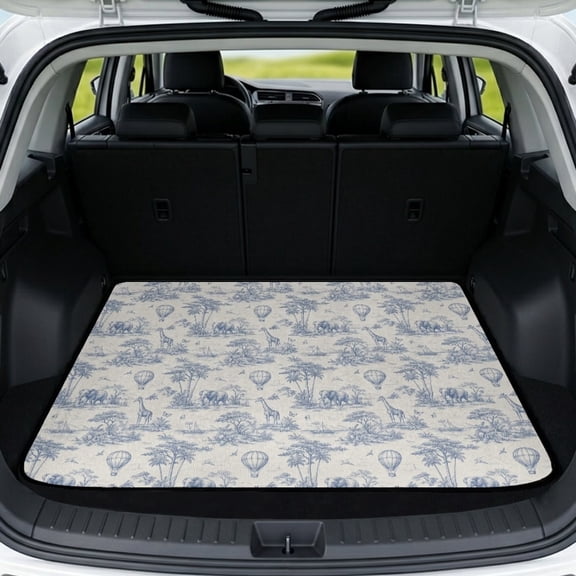 FOR U DESIGNS Giraffe Elephant Forest Toile De Jouy Print Car Trunk Mat Universal Fit All Weather Cargo Liner Non-Slip Durable Rear Trunk Protection for SUV Sedan Truck