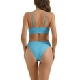 thumbnail image 3 of Conjuntos de bikini de tirantes ajustables para mujer de 2 piezas, parte inferior de cintura alta acanalada, trajes de baño grandes en azul, 3 of 5