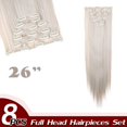 thumbnail image 2 of Extensions de Cheveux Synthétiques à Clip Pleine Tête 8 Pcs 18 Clips Postiche Long Bouclé Lisse, 2 of 5