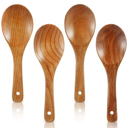 

Galnuat 4 Pieces Wood Spoons 21.5cm Wooden Rice Paddle Versatile Serving Spoon Non Stick Heat Resistant Cooking Spoon