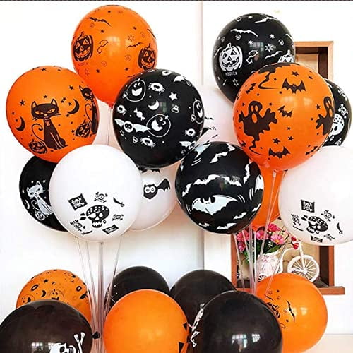 30 Pcs 12 inches Halloween Balloons skeleton Spooky Pumpkin Balloons Orange Latex Pack Of 30pcs