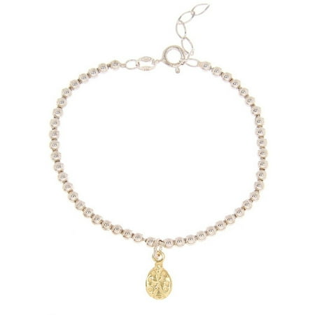 Pori Jewelers 18kt Gold-Plated Sterling Silver Lady Bug Charm Beaded Bracelet, 6