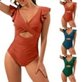 thumbnail image 5 of Feimerou Women's One Piece Swimsuit Ruffle Cutout Bathing Suits Slimming Tummy Control High Waisted Front Cross V Neck Wrap Swimsuits Swimwear, 5 of 5