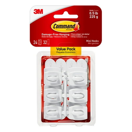 

Command Mini Wall Hooks White Damage Free Decorating 24 Hooks and 28 Command Strips