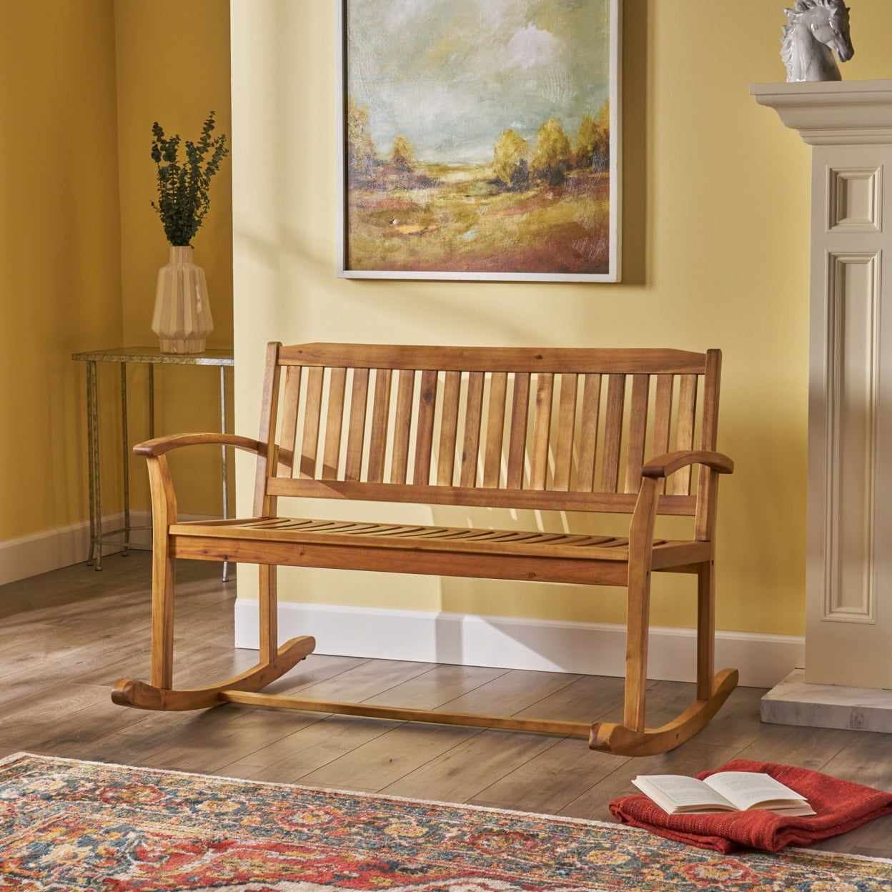Baxter Acacia Wood Rocking Loveseat, Natural Finish