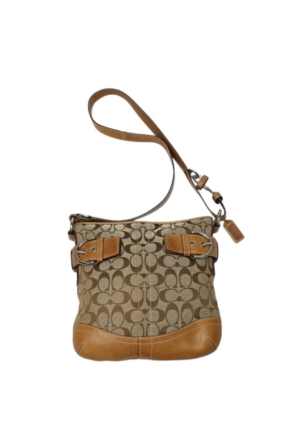 Pre-Owned Coach 3574 Canvas and Leather Signature Shoulder Bag, Camel (Fair)